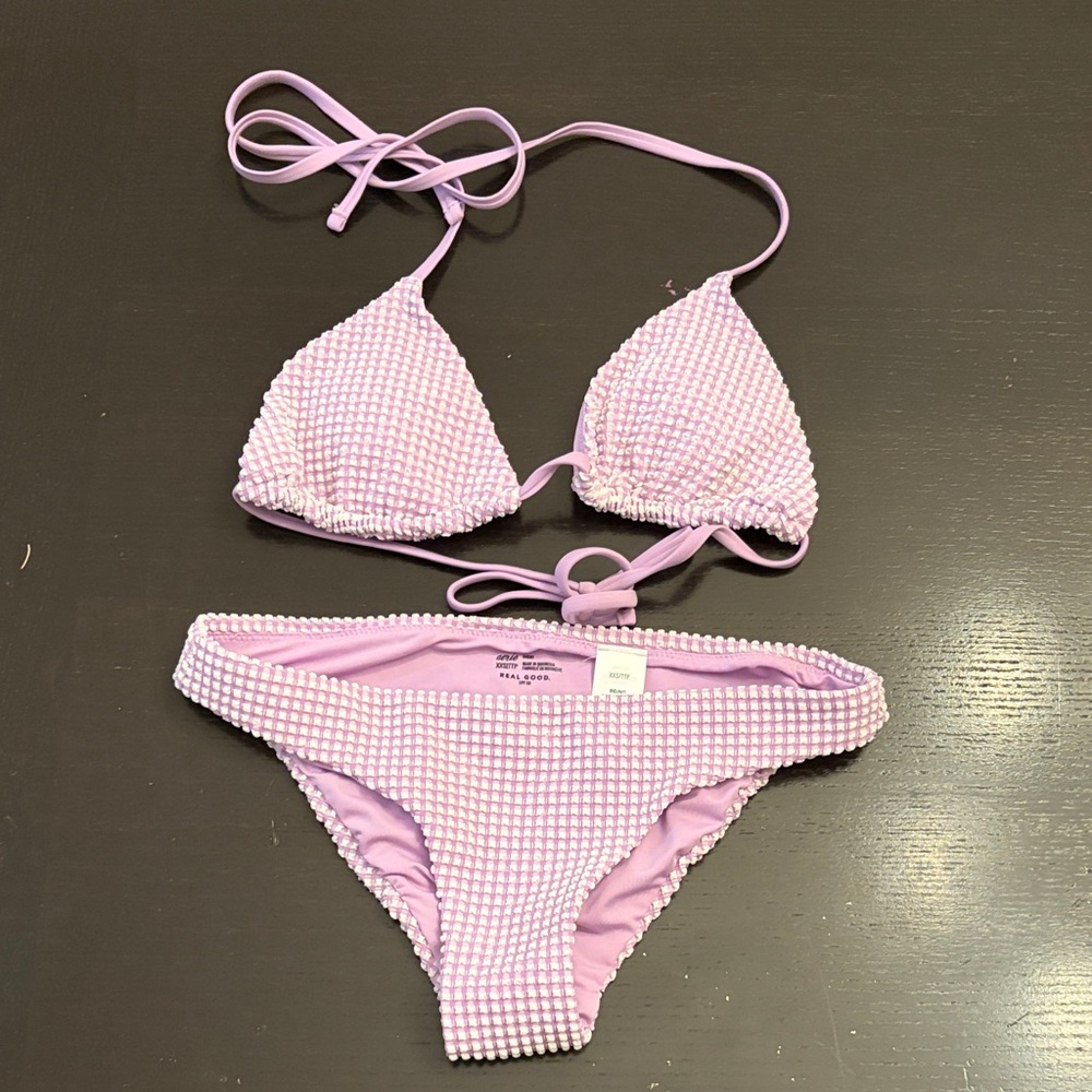 Aerie Lilac Seersucker Triangle Bikini Set